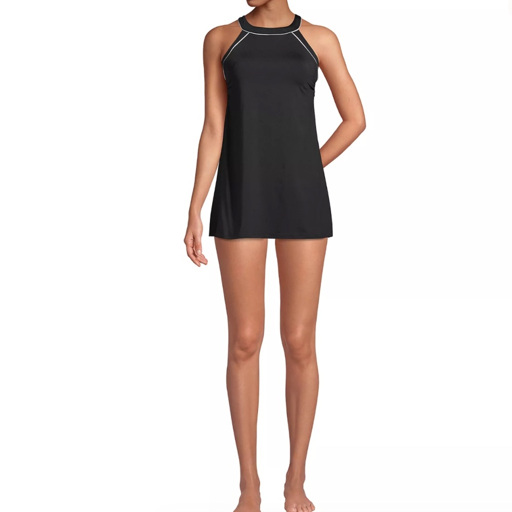 Lands End High Neck Swim Dress One Piece Swimsuit Adjustable Straps Size 8 - Picture 5 of 14
